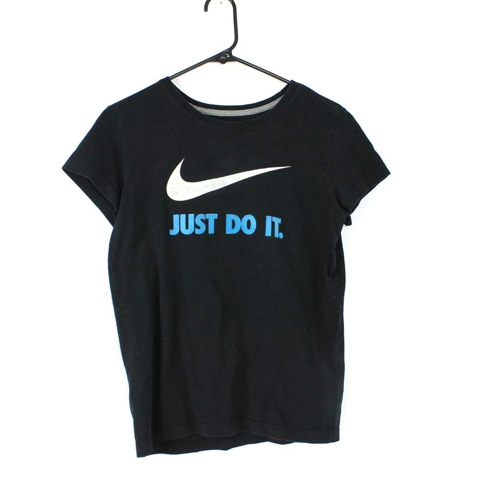 Nike Women's T-Shirt Just Do It Nike Logo Black Aqua Size Medium